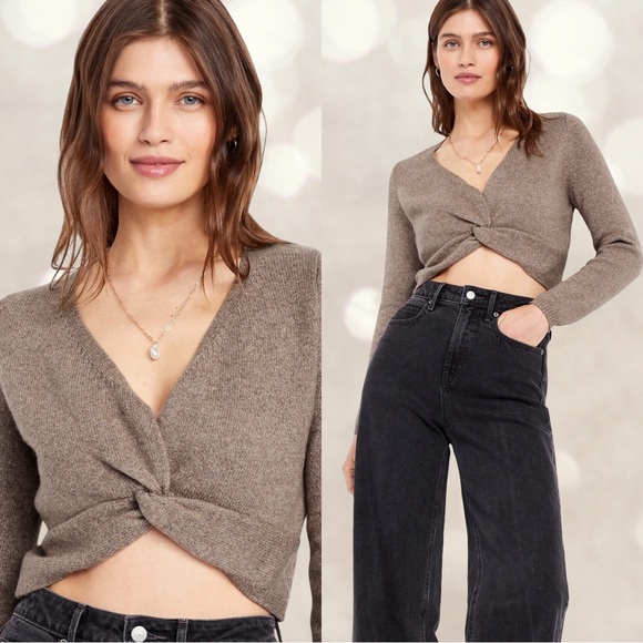 NWTS🌹OLD NAVY SO SOFT LINE XL🌹(CASHMERE LOOK FEEL) DRIFTWOOD TWIST FRONT SWEATER - Picture 1 of 14